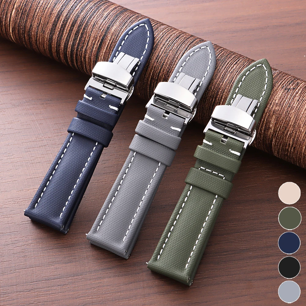 Schnellverschluss-Segeltuch-Uhrenarmband für Seiko 18 mm, 19 mm, 20 mm, 21 mm, 22 mm, Schmetterlingsschnalle, wasserdichtes Herren- und Damenarmband für Omega