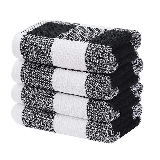 XLNT Black Large Kitchen Towels (2 Pack) - 100% Cotton Dish Towels | 20 x  28 | Ultra Absorbent Dishcloths Sets of Hand Towels/Tea Towels for