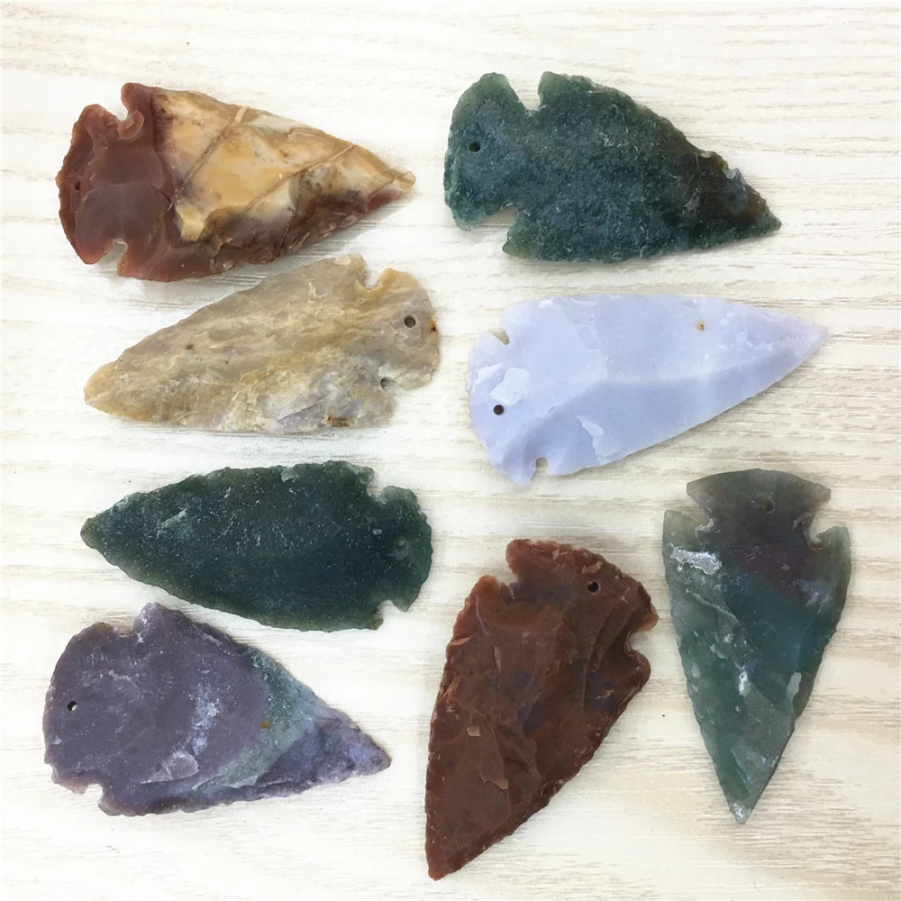 Hot VWomen Men Raw Ore Gems Indian Agates Charm Pendant for Necklace Arrow Head Rough Healing Point Natural Stone Pendants 6pcs