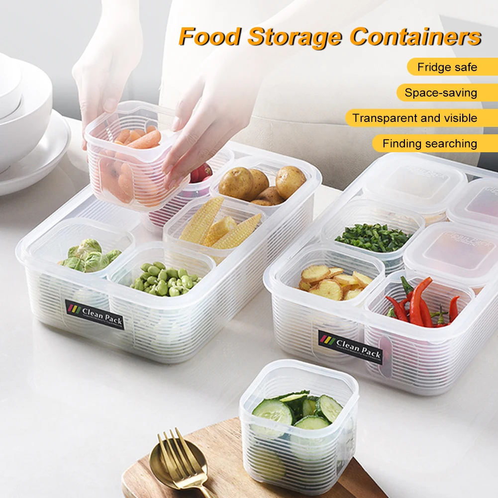 

Refrigerator Food Storage Box 6 Independent Reusable Sealed Food Storage Containers With Lids Kitchen Refrigerator Organizer