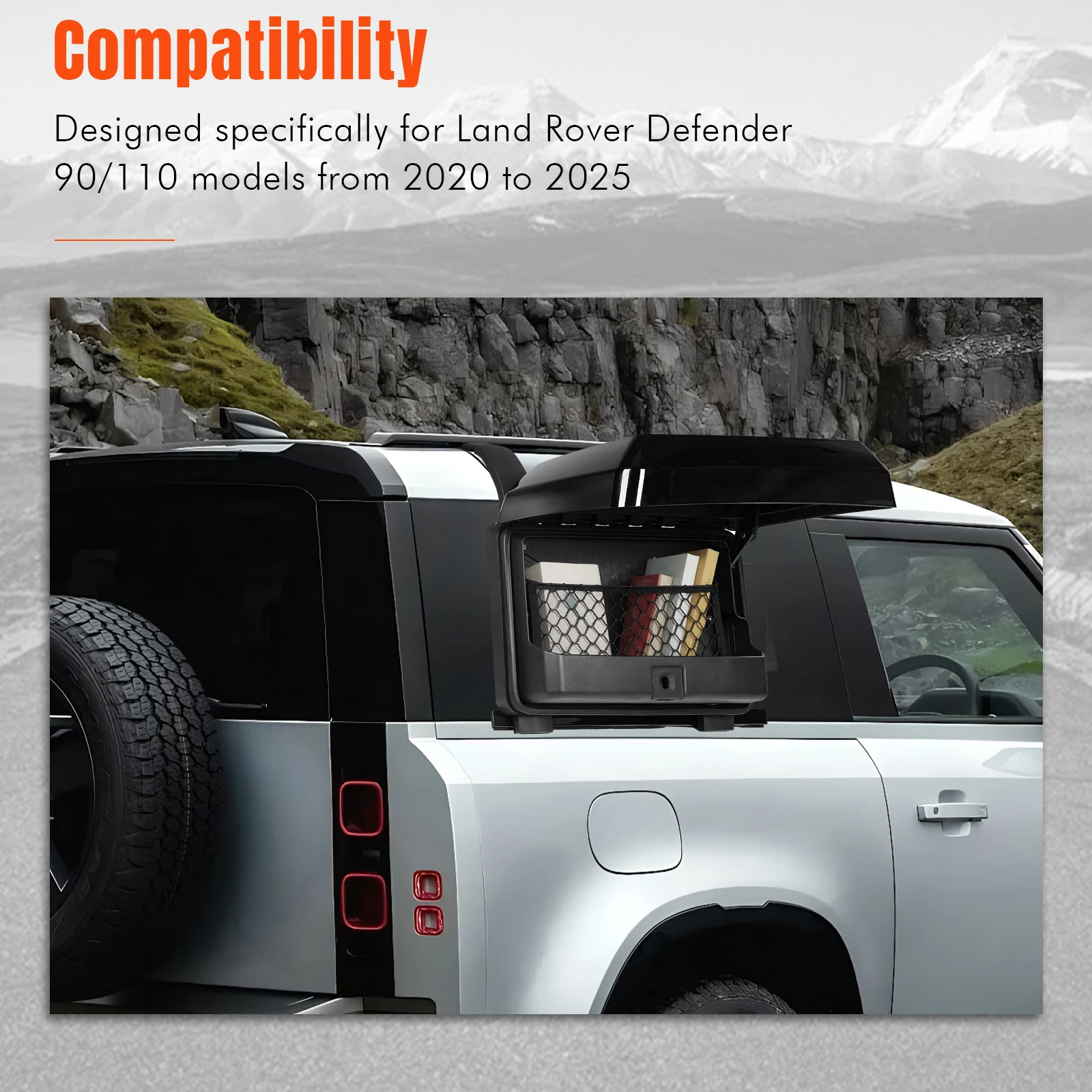 Glossy Black Side Tool Box Rust Proof Auto Side Carrier Case Car Exterior Mounted Gear Carrier for Land Rover Defender 2020-2024