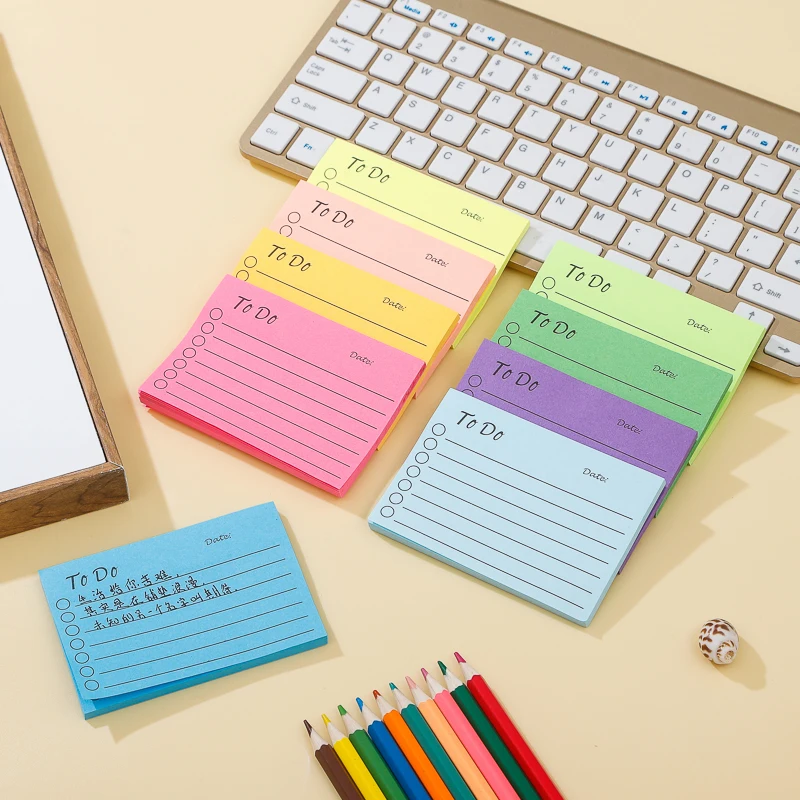 9 개/대 스티커 메모 할 일 목록 형광 종이 메시지 플래너 메모 패드 사무용품 학교 문구 도매