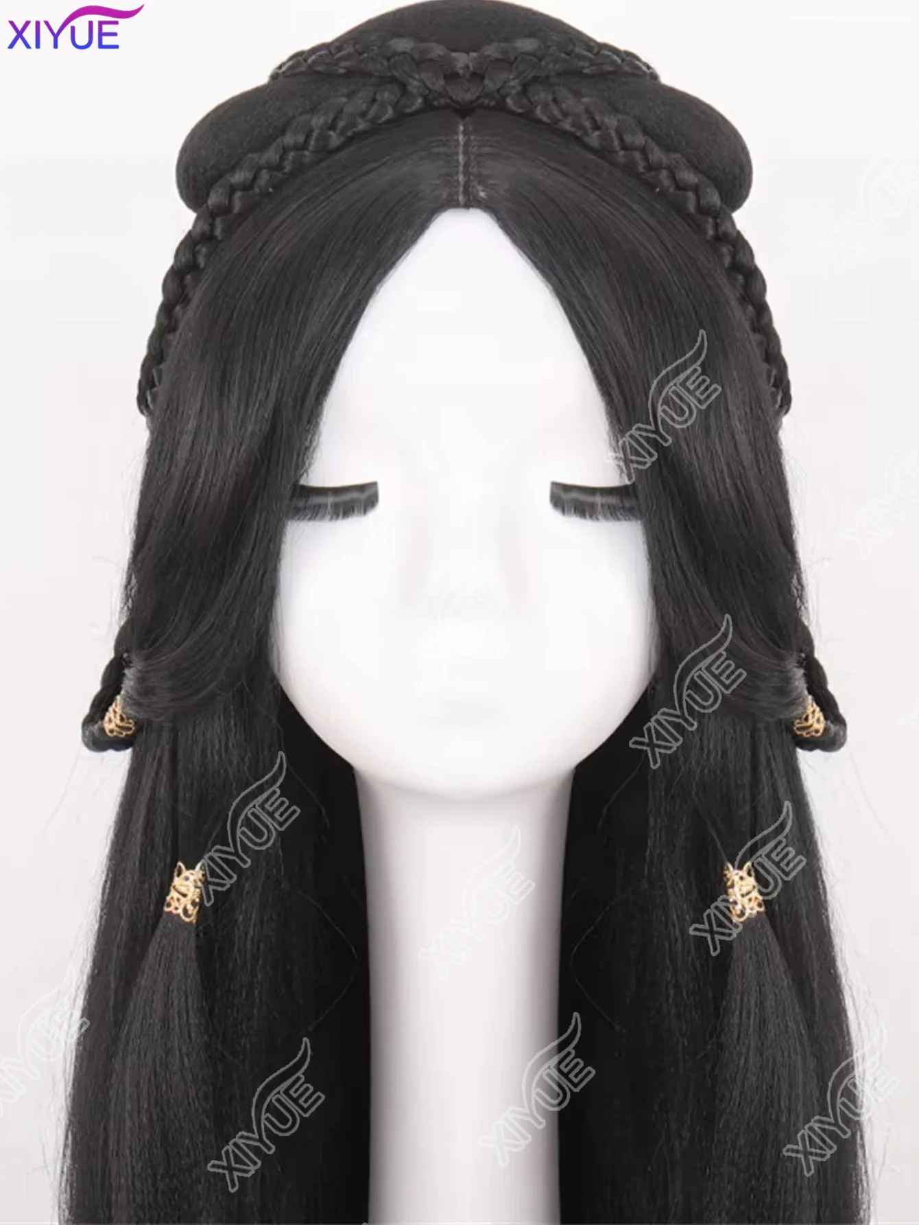 Hanfu Wig Headband Women Chinese Style Synthetic Hair Piece Antique Modelling Cos Pad Hair Accessories Headdress Black