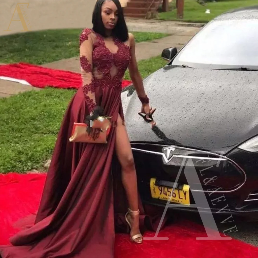 

Burgundy Satin Evening Gown for Women Elegant Party Dresses Applique Formal Occasion Dresses Women's Dress Robe Ball Gowns Prom