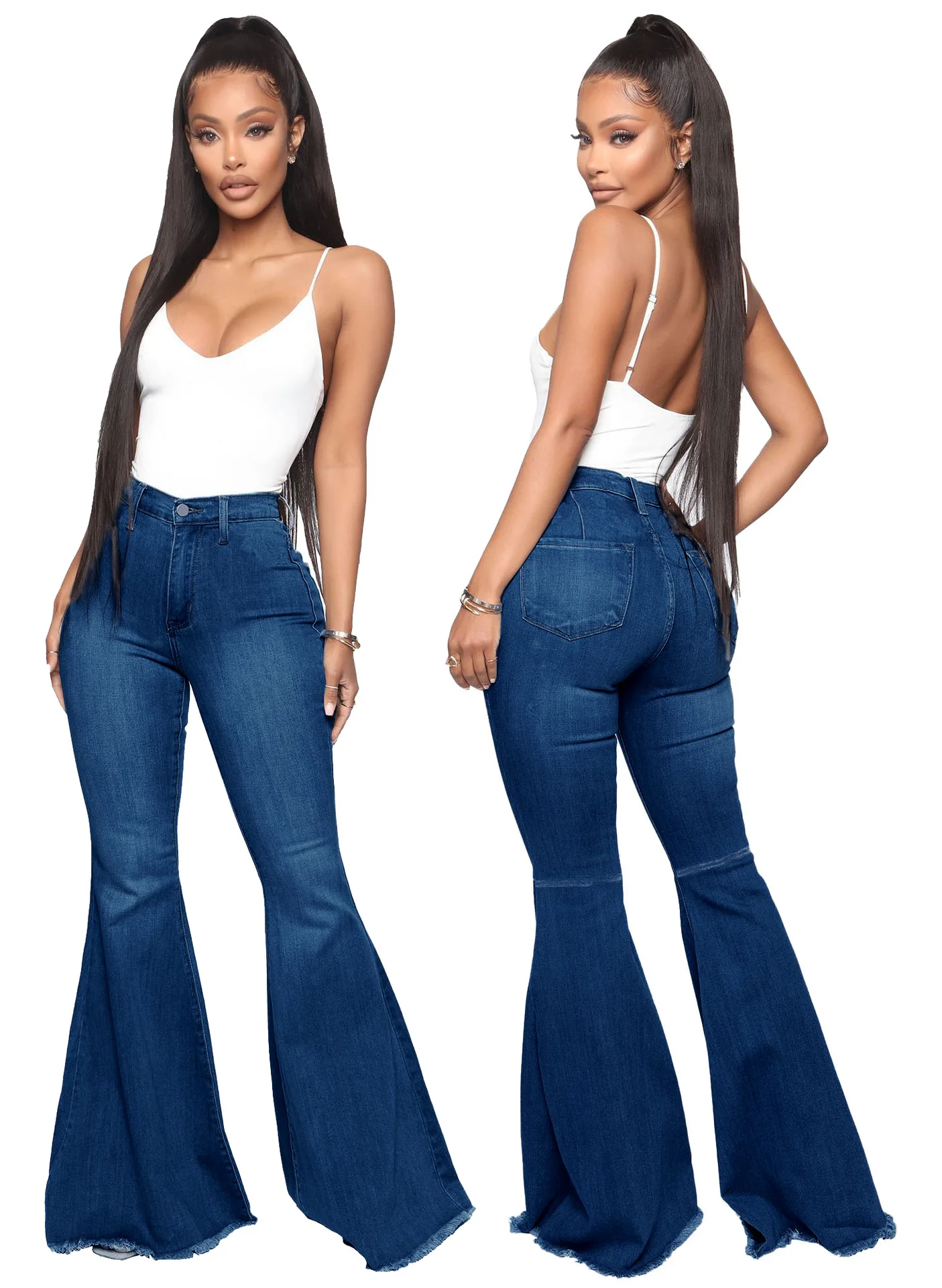 leather pants Tilorraine 2022 European and American fashion high waist versatile slim elastic denim flared pants  jeans woman  wide leg jeans cargo pants