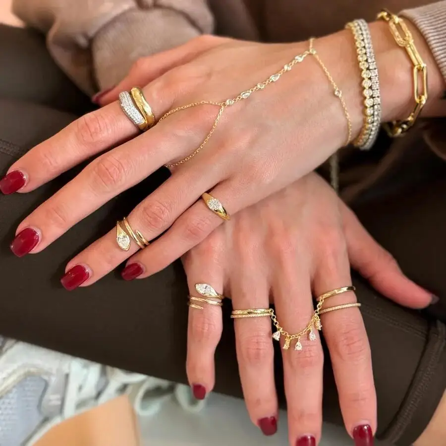 2026 New Fashion Tassel Chain Multi Layer Finger Ring Bling CZ For Women Bar Party Trend Jewelry 6