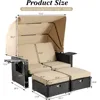 Outdoor Patio Furniture Sunbed with Retractable Canopy, PE Wicker Rattan Rectangle Sectional Sofa Set Clamshell Sectional 2