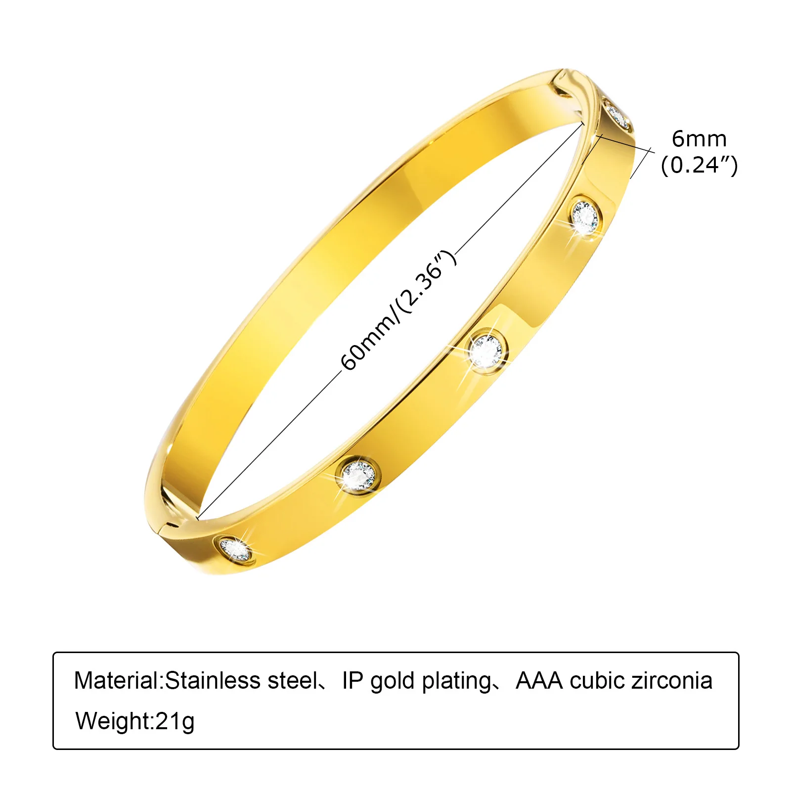 RINTOLER Bracciale Rigido Donna Acciaio Inox Placcato Oro 18K Con Cristalli E Zirconia – 17.2 Cm, Regolabile