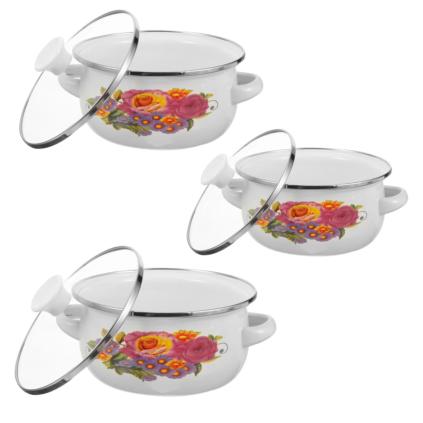 

Kitchen Enamel Stockpot Lid Retro Flower Enamel Stockpot Stew Bean Cooking Pot Vintage Soup Pot Handles Nonstick Cookware