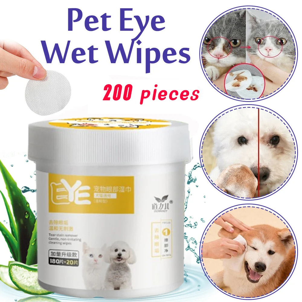 

200pcs Pet Wet Cat Eye Cleaning Wipes Dog Ear Stain Remover Portable Wet Towels Pet Supplies Cleaning Wipes Grooming Wipes Towel