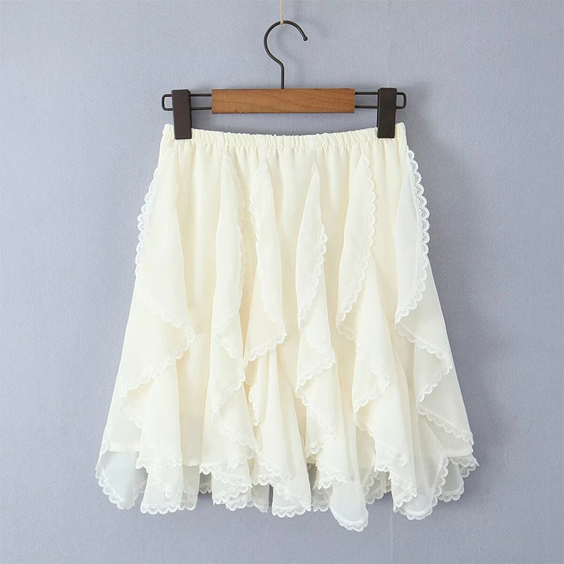 YENKYE New 2025 Women Lace Trim Layered Fairy A-line Skirt For Beach Party Club Streetwear Elastic High Waist Summer Skirts 4