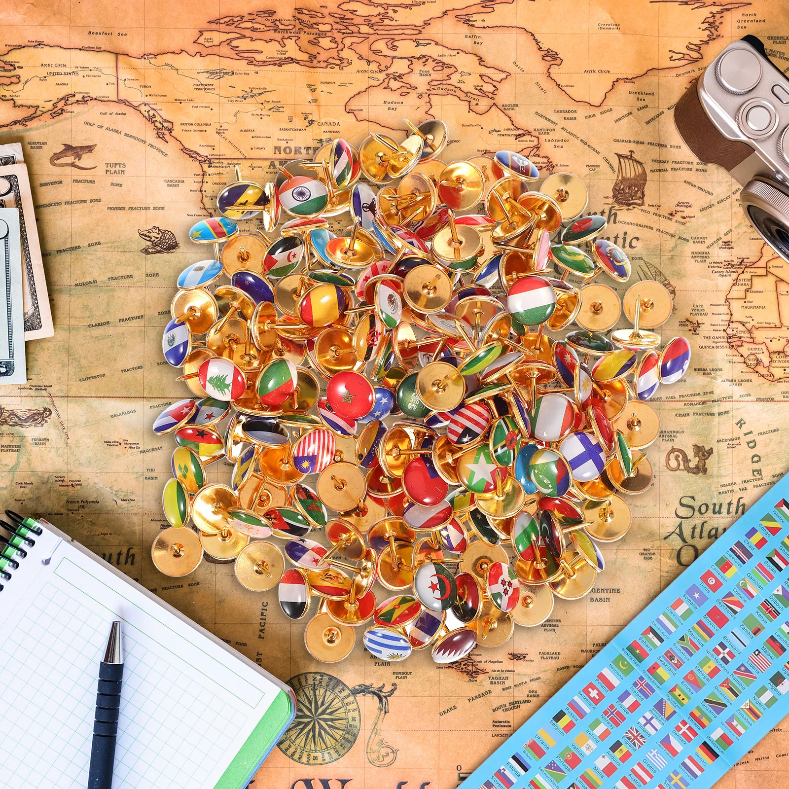 200 Pcs Flag Pins National Flag Thumb Tacks Metal Push Pins Steel Drawing Pin Office Board Thumbtack Map Push Pin