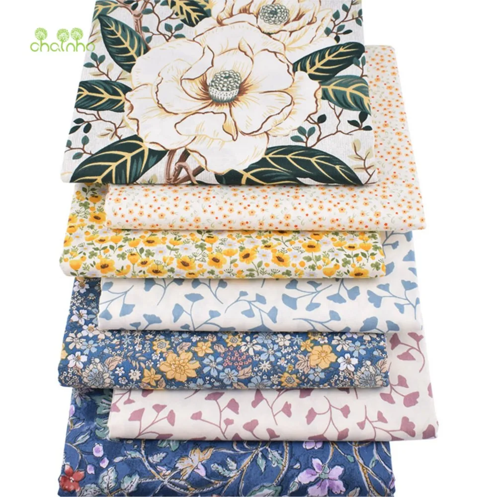 Chainho,Printed Twill Weave Cotton Fabric,DIY Sewing Quilting Material,Patchwork Cloth,Flower Series,7 Designs,2 Sizes,CC096