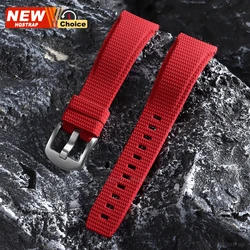 Premium Curved Fluoro Rubber Strap - 20mm to 22mm - 22mm (Red)