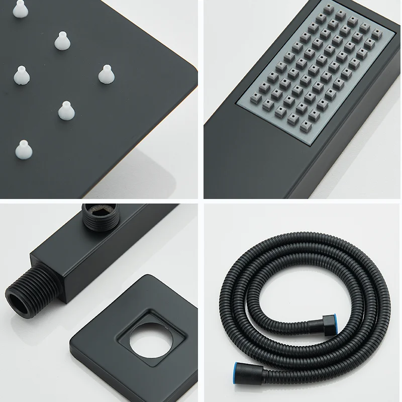 Bathroom Simple Shower Set Rainforest 12 inch Top Spray Concealed Wall Mounted Hot and Cold Mixed Faucet Black Tap with Toggle 4