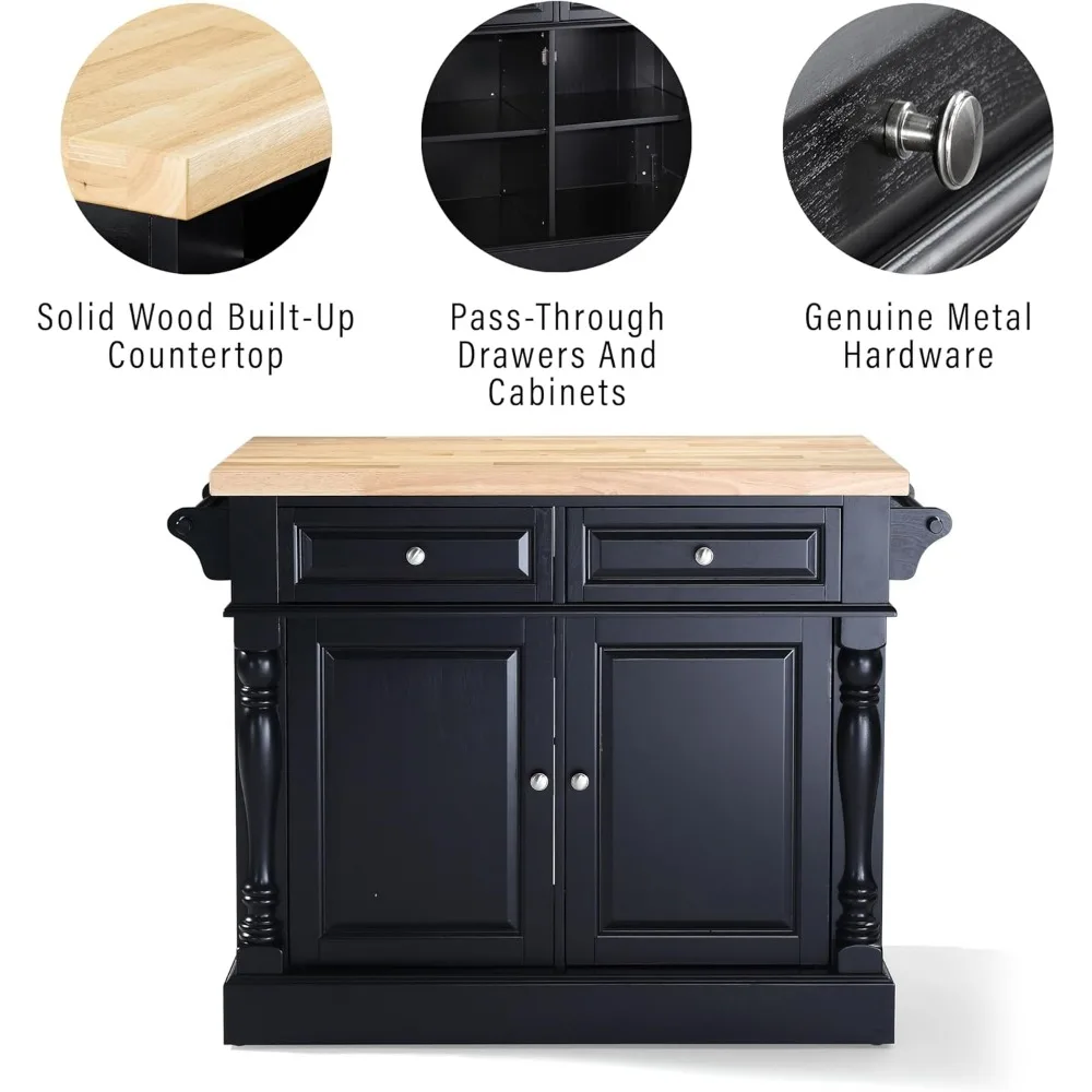 Kitchen Islands & Trolleys Natural Wood Top Kitchen Island Wooden Material Home Storage Adjustable Shelf Furniture