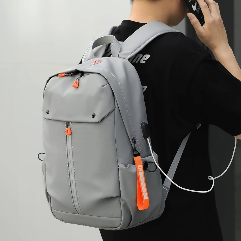 2023 New Men's Backpack USB Charging Bag Waterproof PU Leather Rucksack Male Business Travel Bagpack Reflective Strip Design