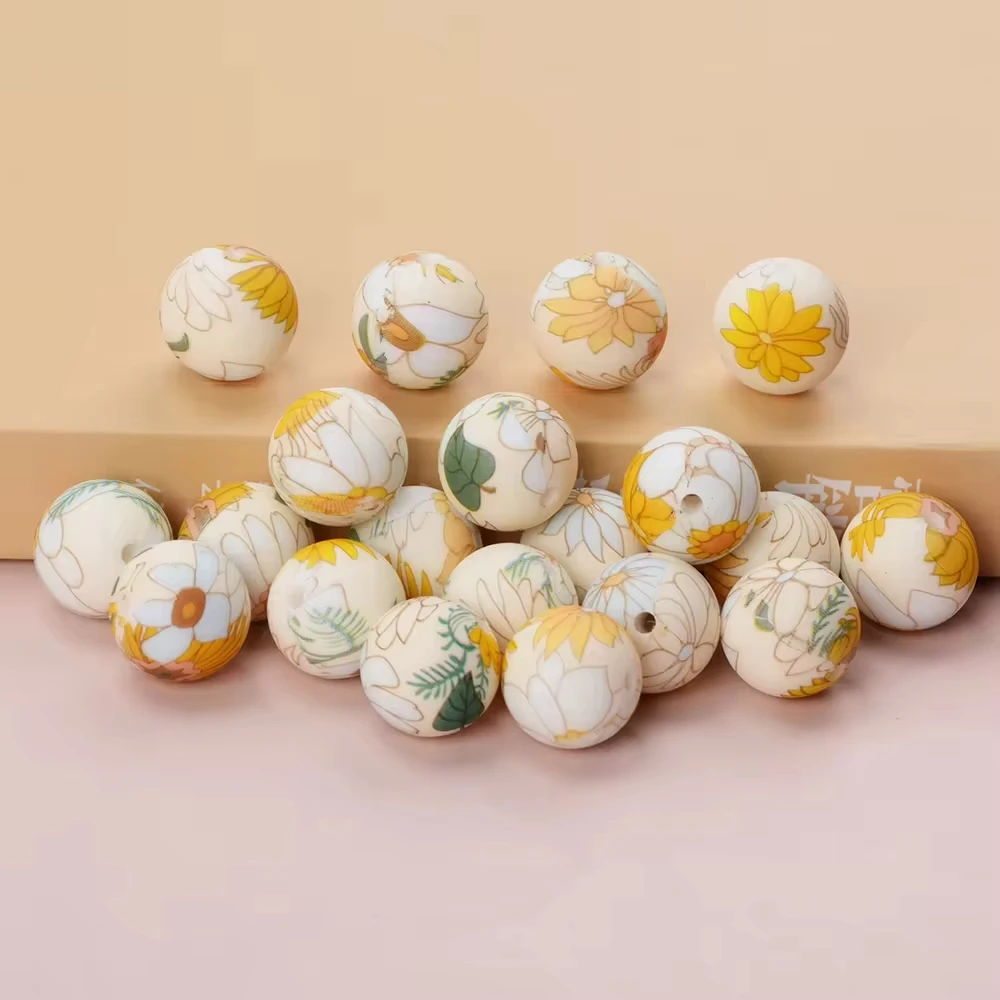 Description Picture 3 of itemLOFCA 10pcs 15mm printed silicone beads Colorful beaded Baby Teething glue DIY Jewelry bracelet Key beaded personality bracelet