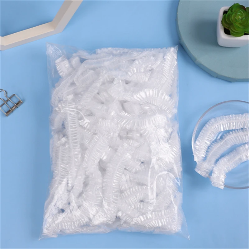 100Pcs Disposable Shower Cap Elastic Mesh Shape Waterproof Non-woven Bath Hat for Extension Clear Beauty Hair Hat Shower Cap