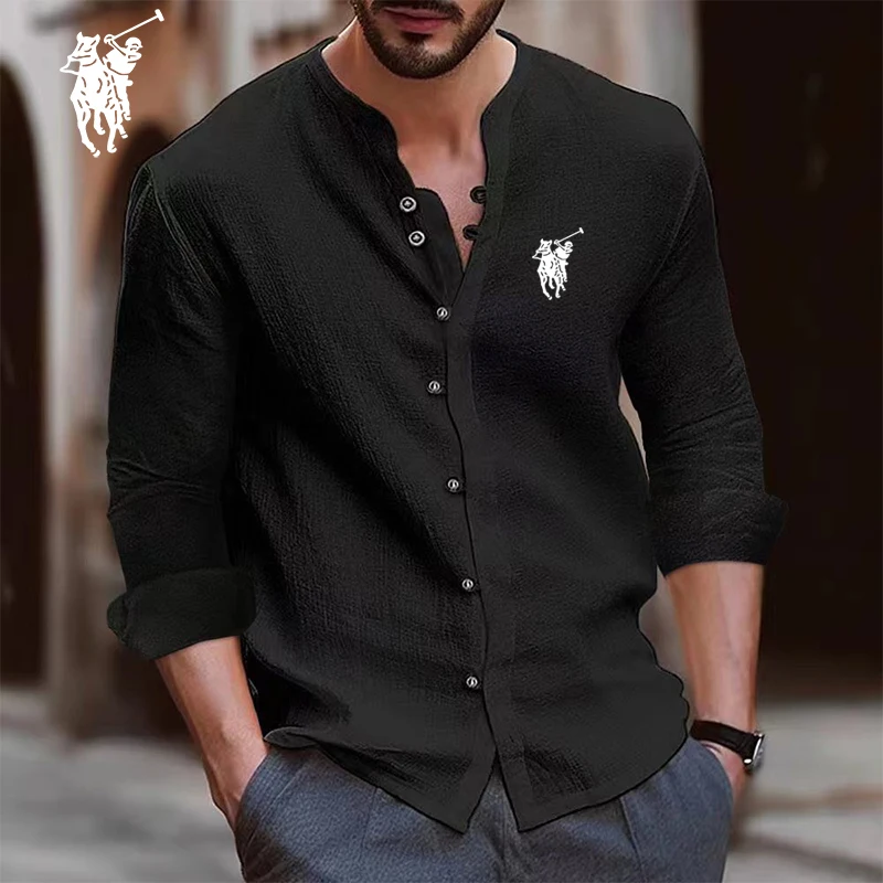 2024 High Quality Men's Spring/Summer New Sleeved Cotton Linen Shirt Business Casual Loose Fitting T-shirt Shirt Top