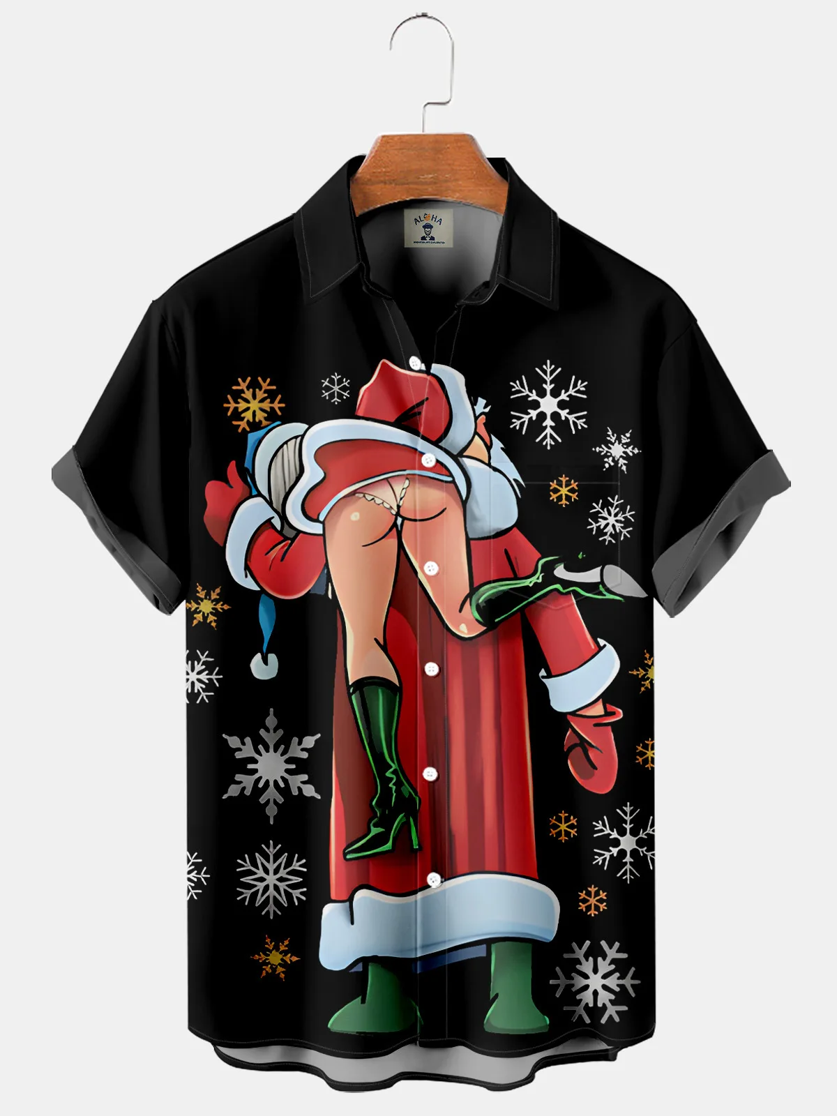

2024 Men's Shirt Funny Pattern Short Sleeve Santa Claus Pattern Shirt for Men Xmas Fashion Lapel Button T-Shirt Party Blouse New