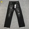 High Street Vintage Fashion Casual Jeans Pants Men Woman Washed Black Damaged Hole Old Hip Hop Trousers 1