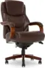 Executive Office Chair High Back Ergonomic Lumbar Support Memory Foam Brown Bonded Leather Big & Tall Design Wood Frame Sturdy & 3