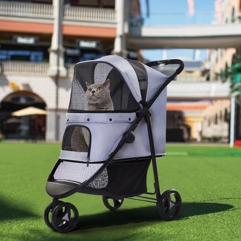 

Best sell one-click foldable 3 wheels pet dog cat stroller with basket