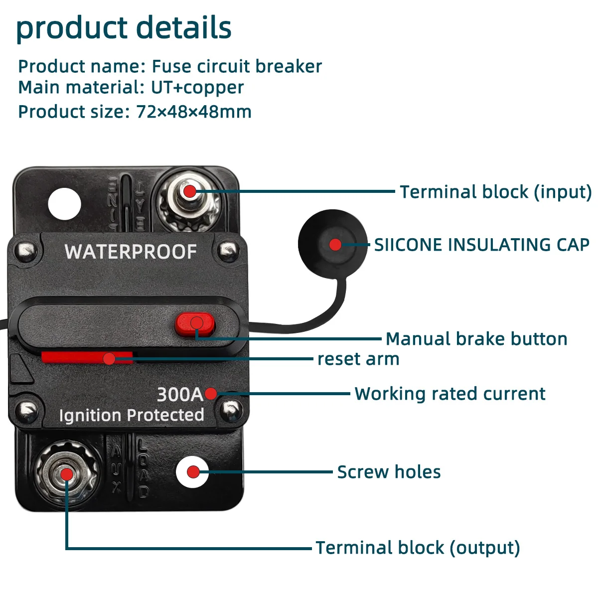12v-48v Circuit Breaker 30a To 300a Power Protection Fuse Manual Reset Waterproof Car Boat Manual 300a 200a 150a 100a 50a 40a circuit breaker,resettable fuse