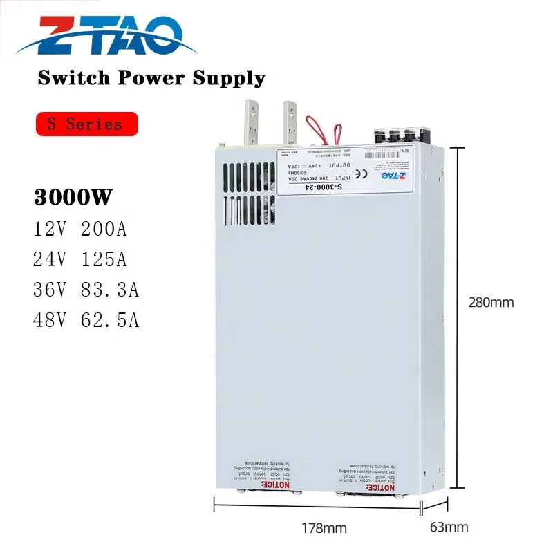 

S-3000-48 Ac Dc Smps 3000w 48v 62.5A источник питания высокомощного высоковольтного режима переключения