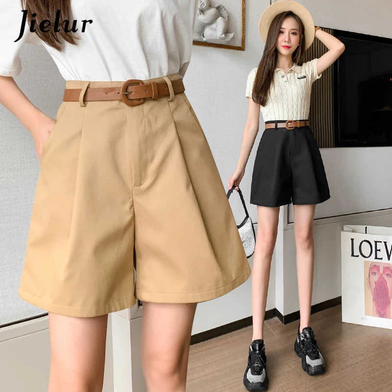 

High Waist Suit Shorts Women Korean Style Black White Khaki Casual Short Female Loose Wide Leg Five-point Women's Shorts