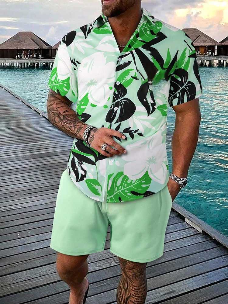Men's Hawaiian Short-sleeved Shirt And Beach Shorts Set Beach Resort Men's Casual Shirt Summer Everyday Men's Sports Shorts 5