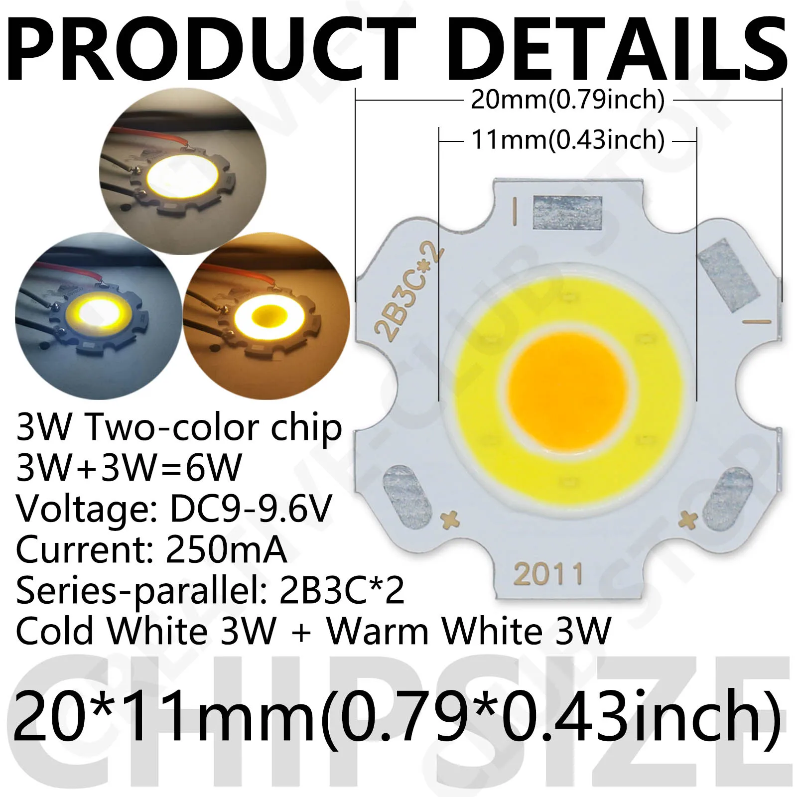 Fafeicy 12W COB LED-Chips – 12 Stück, 1080 Lumen, 36–41 V, Warmweißes Licht Für DIY-Beleuchtungsprojekte