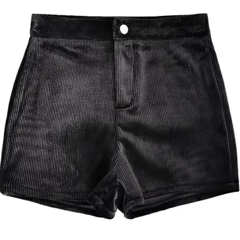Women's Black Goth Pants Shorts High Waist Spring Autumn Fashion Tight Sexy Stretch Y2K Corduroy Female Casual Pants