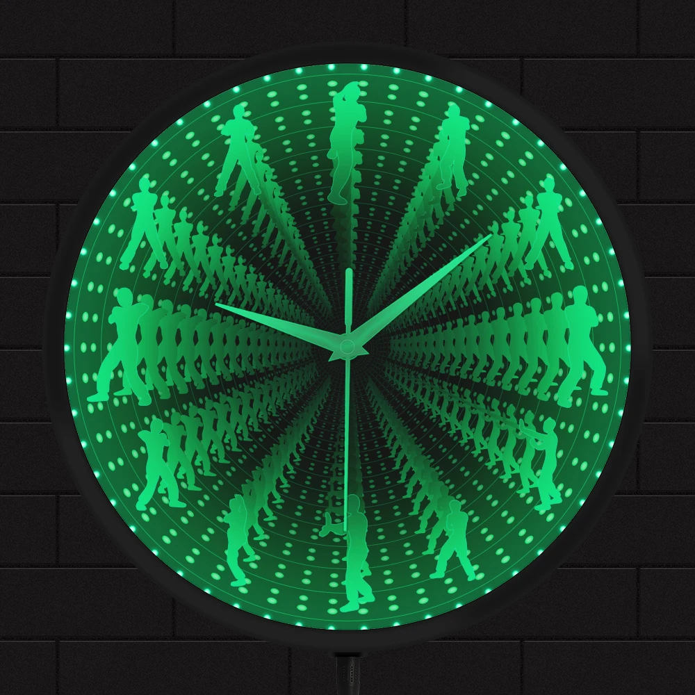 

Wing Chun Fighters RGB Infinity Mirror Clock Endless Space Graphics Chinese Martial Art Spring Chant Kung Fu Clock Glow In Dark