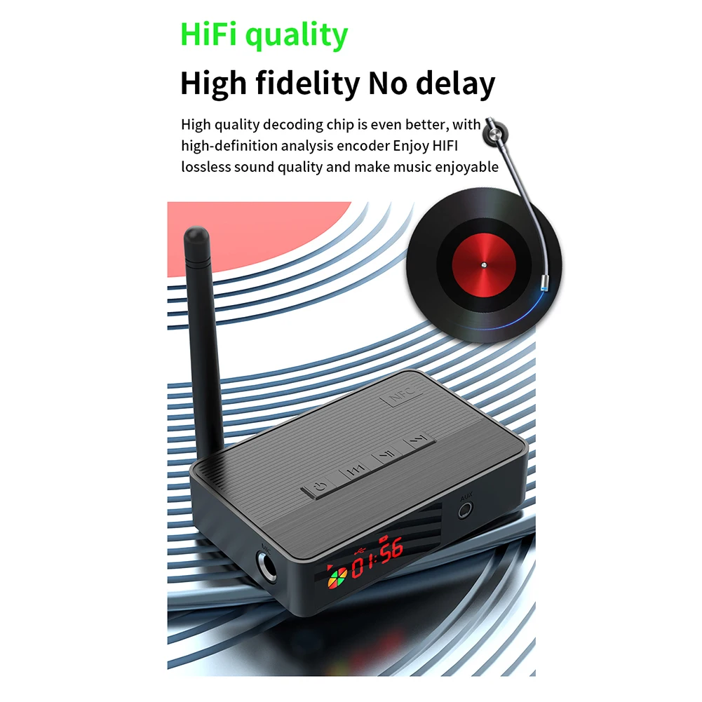 NFC 블루투스 호환 5.3 HIFI 무선 오디오 어댑터, AUX 오디오 리시버, 광 동축, 마이크, U 디스크, TF 카드, 리모컨 포함, 3.5mm