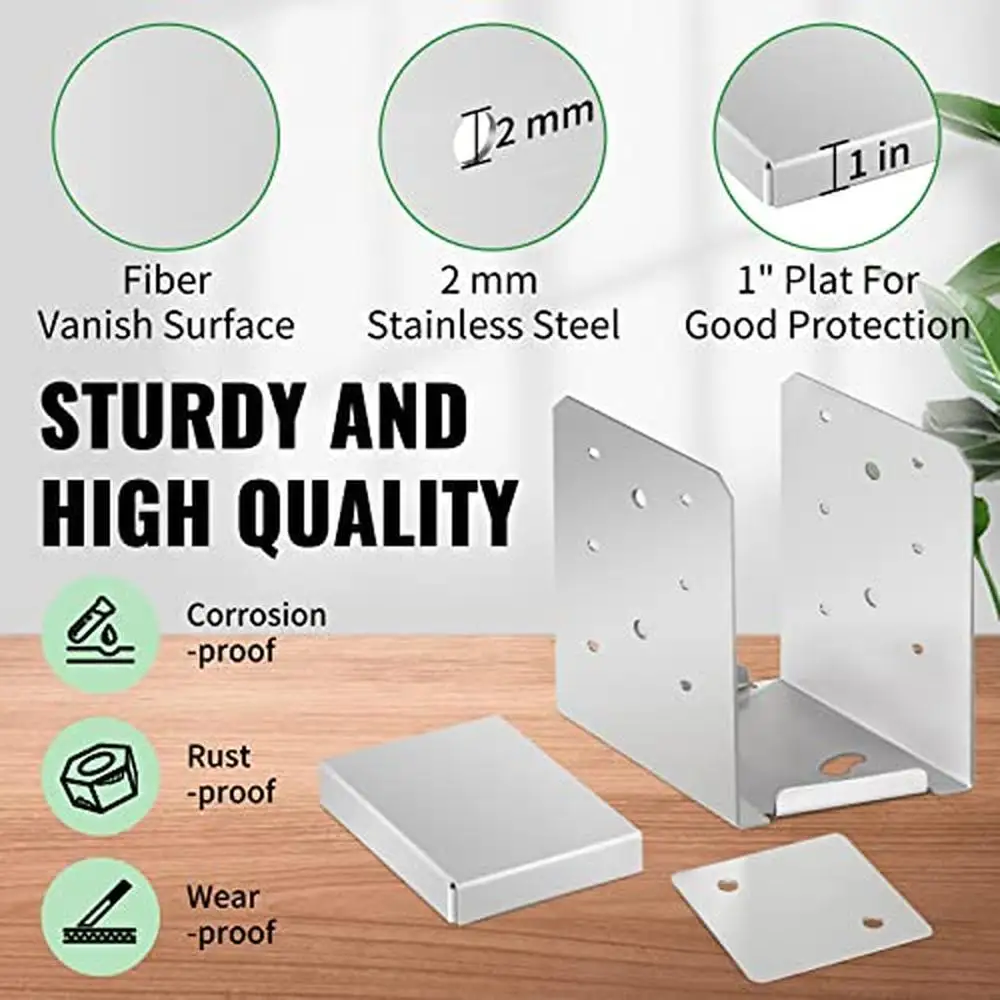 Adjustable 6"x6" Stainless Steel Post Base 5Pcs Inner Size 5.71 x 5.2" Sturdy and Rust-Proof Fits Wood Post Easy Installation