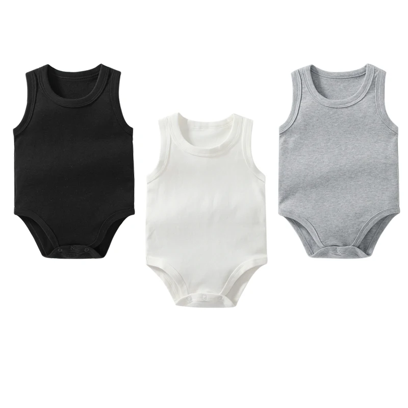 

0-24 Months Newborn Baby Clothing Baby Romper Cotton Sleeveless Vest Pure Color Onesies Undershirt Summer Baby Boy Girls Outfits