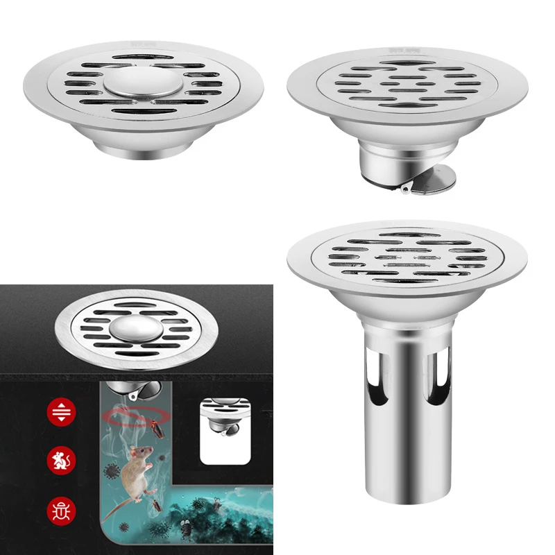 1pc Scarico a pavimento per doccia Scarico a pavimento quadrato in acciaio inossidabile Filtro Dectable Anti-odore Scolapiatti con nucleo del filtro Hardware per il bagno  13