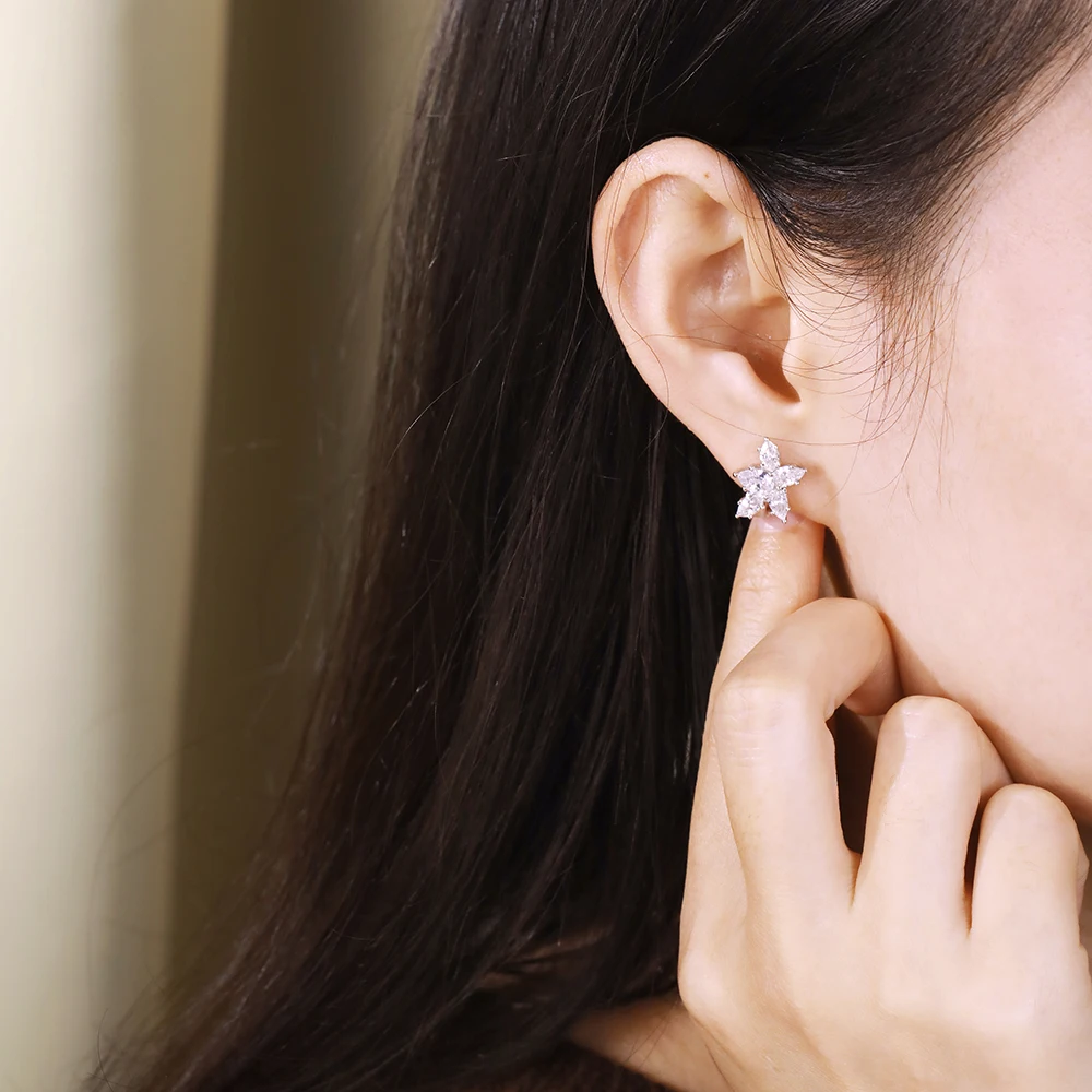 Stud Earrings OEVAS 925 Sterling Silver Sparkling High Carbon Diamond Earrings For Women Wedding Engagement Party Fine Jewelry