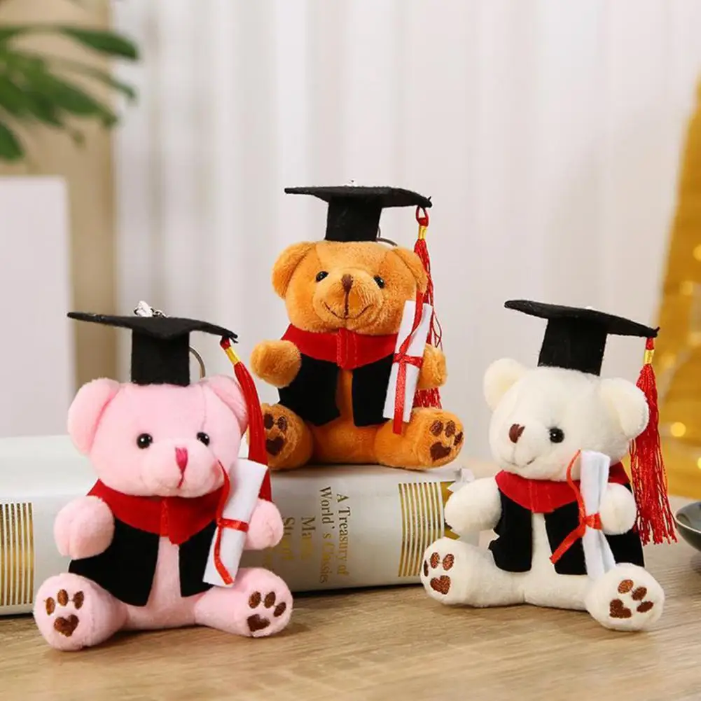 12cm  Bear Keychain Fully Filled Plush Key Ring Bachelor Hat Stuffed Animal Toy Plush Bear Doll Bag Ornament Graduation Gift 5