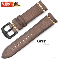 Luxurious Handmade Stitching Leather Watch Strap - Multiple Sizes Available - 22mm (Grey Black)