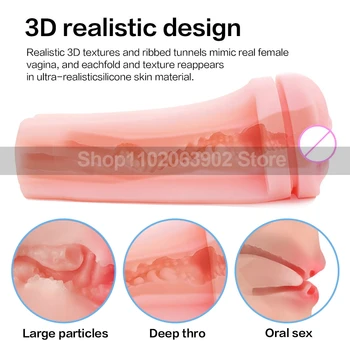 Men's Exerciser Double Channels Real Vagina Anal Manual Massager Sucking Erotic Adult Sex Masturbation Cup Pussy for Men Privacy 4