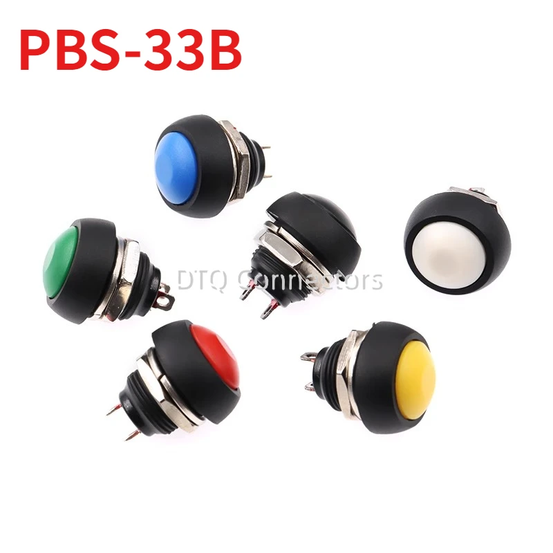 100pcs/lot PBS-33B 6 Color Black Red Green Yellow White Blue 12mm Waterproof Momentary Push button Switch Multi Color