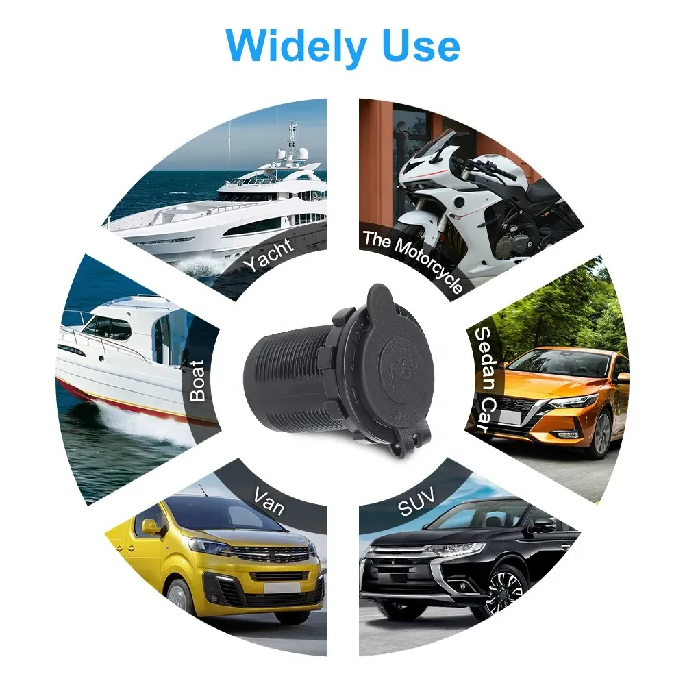 4 Colors Cigarette Lighter Socket 12V-24V Waterproof Plug Power Outlet Adapter Car Accessories for Marine Boat Motorcycle Truck 5