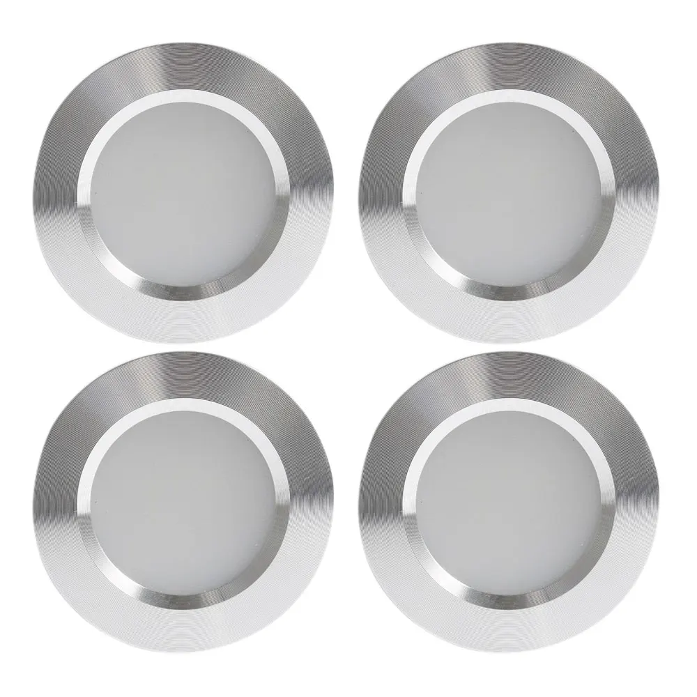 4-Piece Ultra Thin 3W LED Downlight Embedded Cabinet Light Bulb 3W 12V DC Silver White Shell 55mm Hole Closet Yacht Light Lamp