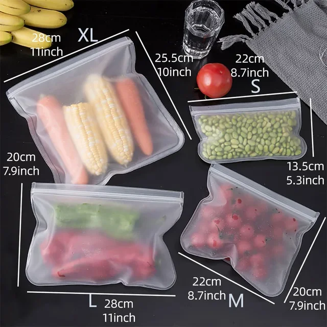 Sac de conservation des aliments multifonctionnel réutilisable, 4 pièces, sac de rangement scellé pour fruits et légumes EVA 5