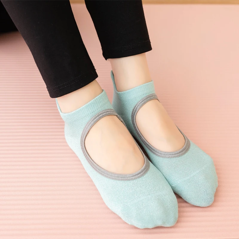 Women Backless Yoga Socks Silicone Grip Anti-Slip Pilates Fitness Sock Breathable Ladies Ballet Dance Sports Socks Girls Slipper