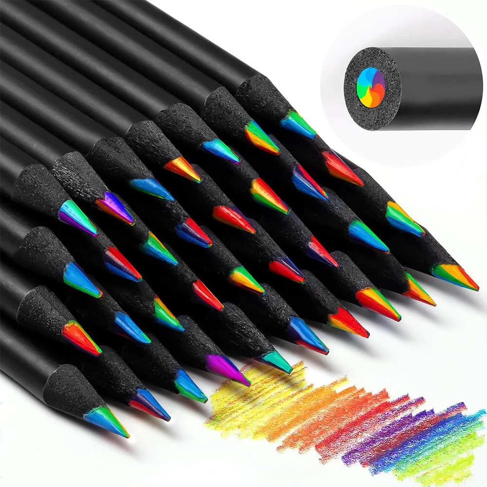 Vibrant Rainbow Colored Wooden Drawing Pencils