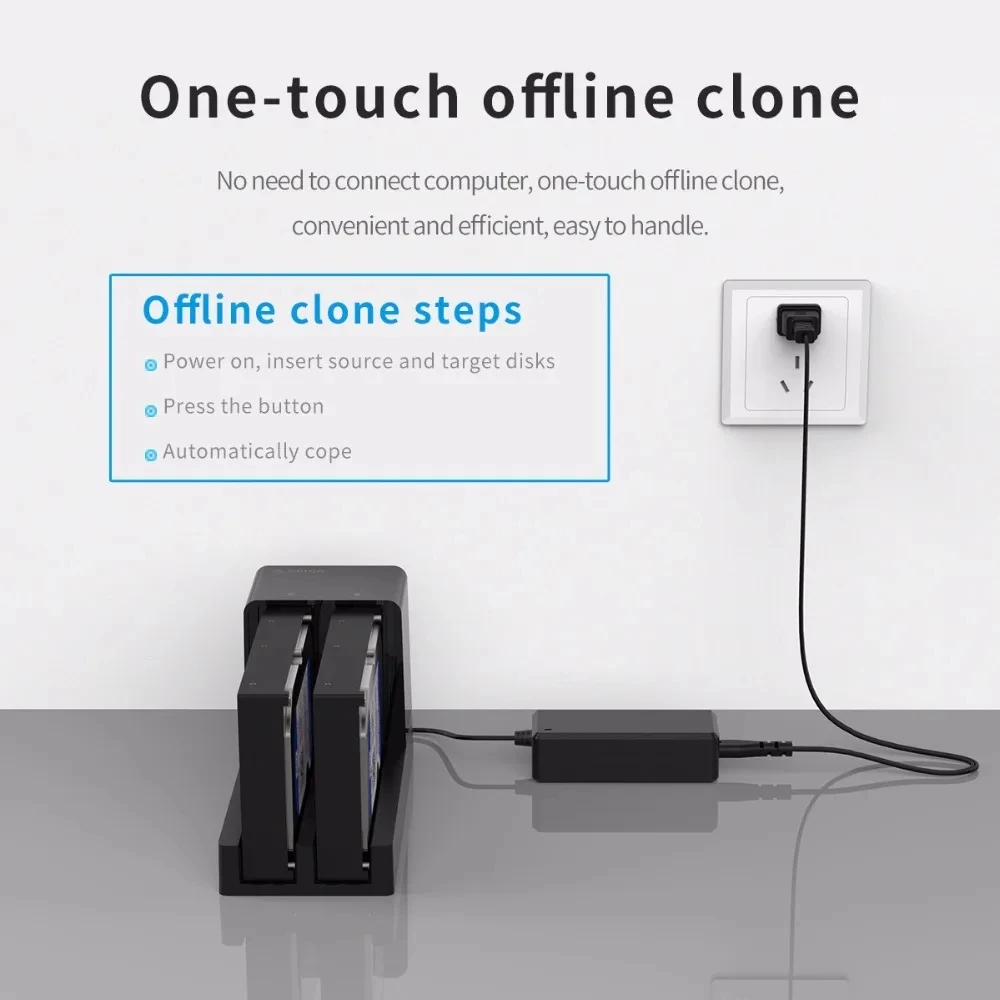 ORICO 2베이 2.5/3.5인치 HDD 도킹 스테이션, 오프라인 클론 기능 탑재 SATA to USB 3.0 하드 드라이브 인클로저 (2.5/3.5인치 하드 드라이브 케이스용)